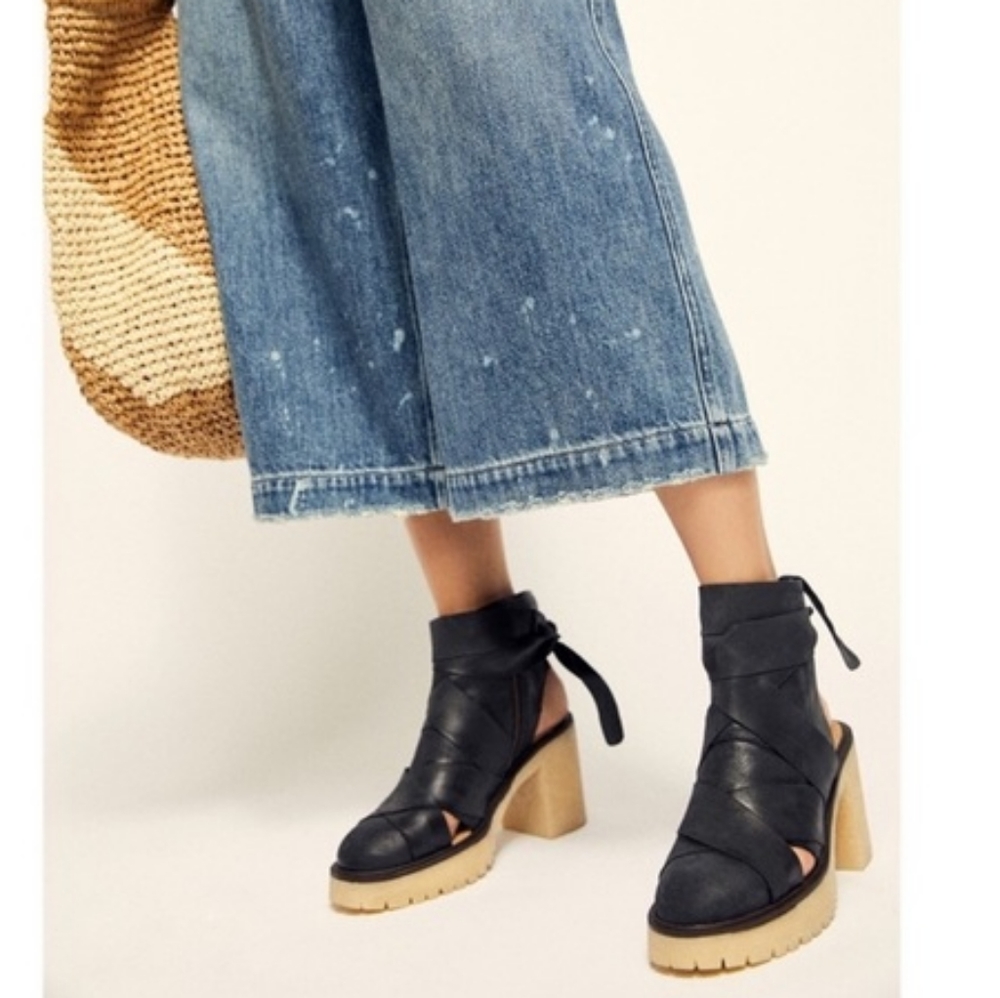 Free People Blake leather lace-up platform sandals booties